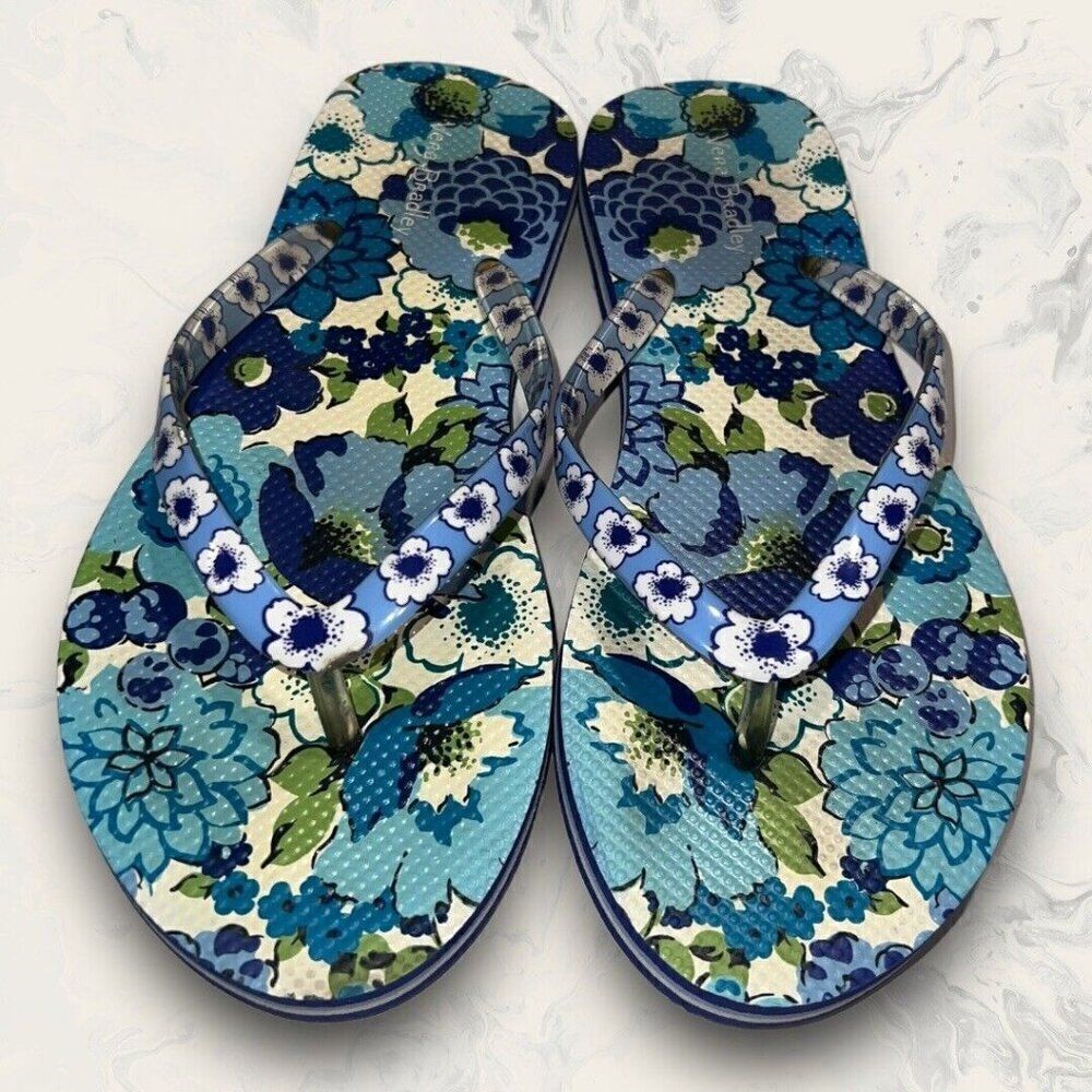 Vera Bradley Women's Flip Flops Blueberry Blooms Floral Sandal Size 5-6